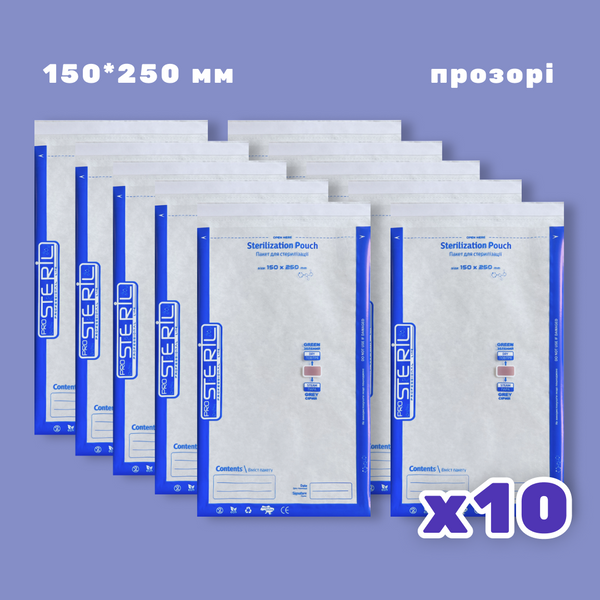 Крафт пакети 150*250 мм (комбіновані) набір 10 уп., Прозорі CR150-250-10 фото